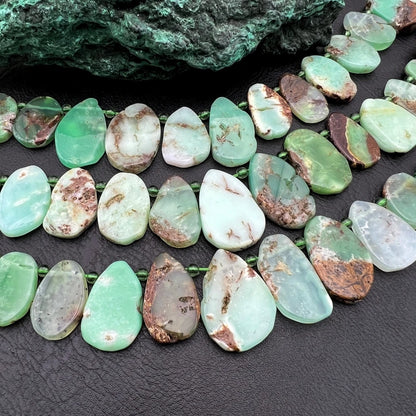 Graduated Natural Green Chrysoprase Australian Jades Slice Beads For DIY Choker Jewelry Making 16INCHS MY231038