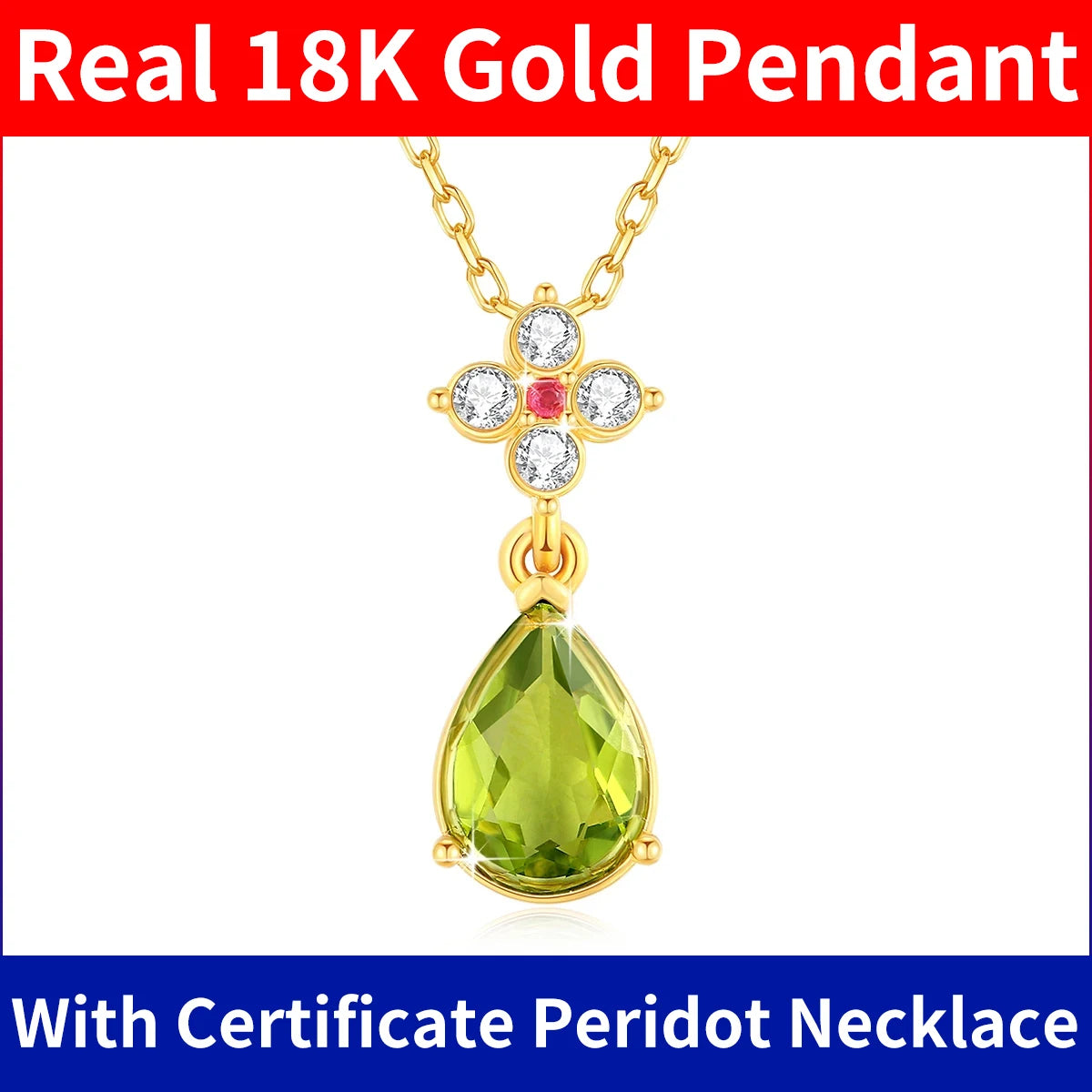 Szjinao 100% 18K Ouro Peridoto Colar 7*10mm Pedra Natural Lágrima K Ouro Pingente Jóias de Casamento Para Mulheres Com Certificado Novo