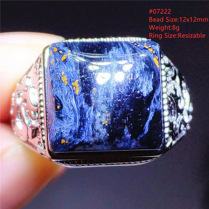 Natural Blue Pietersite Oval Adjustable Ring Women Jewelry Chatoyant Beads Namibia Jewelry Yellow Petersite Stone AAAAA