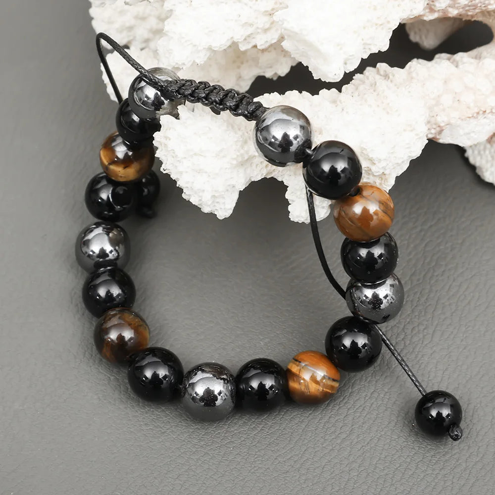 Obsidian Stone Hematite Tiger Eye Bead Bracelets Weight Loss Bracelet Handmade Adjustable Rope Bracelet Slimming Energy Jewelry