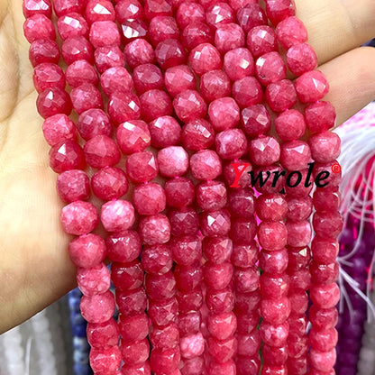 Cuentas espaciadoras de cubo de calcedonia roja de rodocrosita de piedra natural cuadrada facetada de 7-8 mm para hacer joyas, accesorios de pulsera de bricolaje