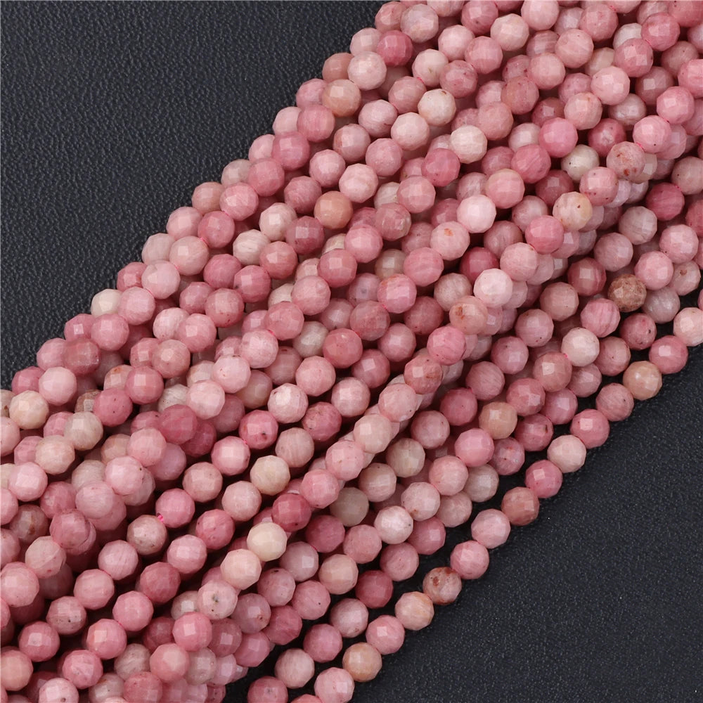 2 3 4mm Natural Rhodochrosite Stone Beads Round Small Faceted beads Using For Jewelry Making DIY Bracelet Necklace Accessory