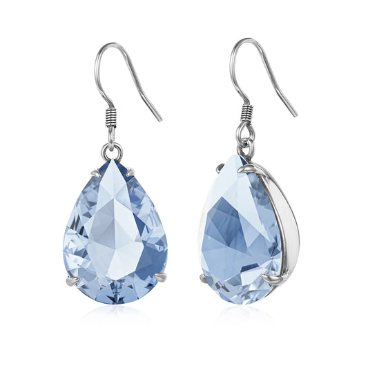 Brincos de Lágrima Azul Água-marinha Prata 925 2024 Joias de Luxo para Mulheres Penduradas com Pedra Art Déco Presente Feminino Alta Qualidade