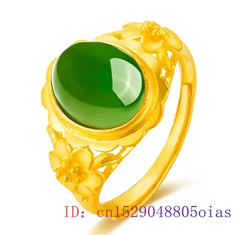 Green Jade Ring Men Women Amulet Fashion Zircon Natural Jewelry Gemstone Gifts 925 Silver Crystal Chalcedony Charm