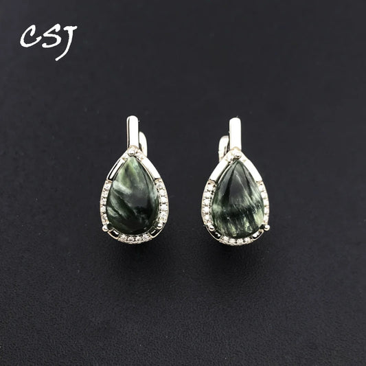 CSJ Natural Seraphinite Earring 925 Sterling Silver Charoite 8*12mm fot Women Lady Wedding Engagment Birthday Jewelry Gift