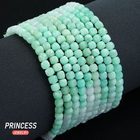 A++ Natural Australia Gradient Chrysoprase 4-4.5mm Faceted Cube Beads for Jewelry Making Necklace Stone Beads DIY Accessories