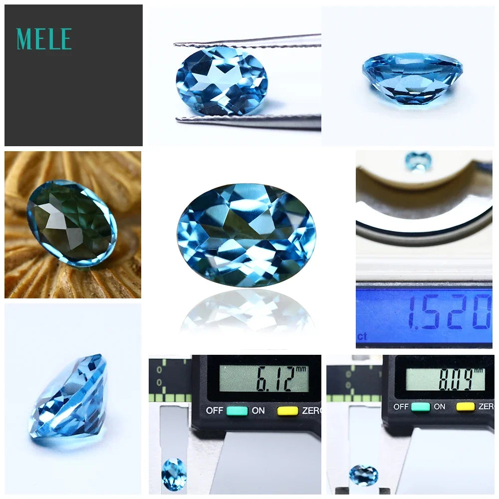 Gemstone Natural Blue Topaz Swiss Blue Crystal 6*8mm/7*9mm/8*10mm Elliptical Bare Stone Face Ring Earrings Customized Matching