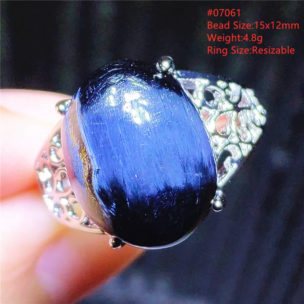 Natural Blue Pietersite Adjustable Ring Women Petersite Chatoyant Beads Namibia Fashion Jewelry Cat Eye Ring AAAAA