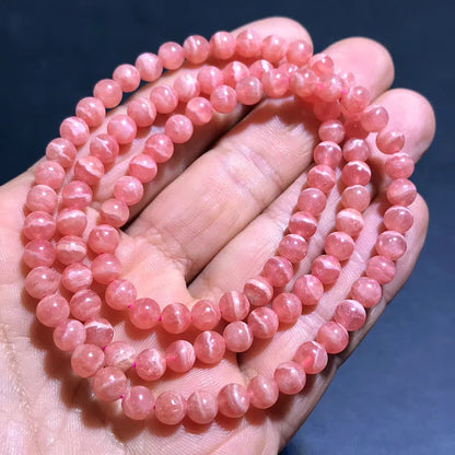 Natural Rose Rhodochrosite 3 Laps Clear Beads Bracelet Gemstone 5.3MM Red Rhodochrosite Jewelry AAAAA