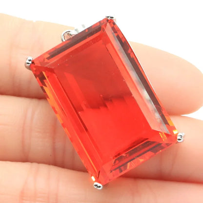 Buy 3 Get 1 Free 40x21mm Big Rectangle Gemstone Orange Spessartine Garnet Aquamarine Kunzite Peridot Women Silver Pendant