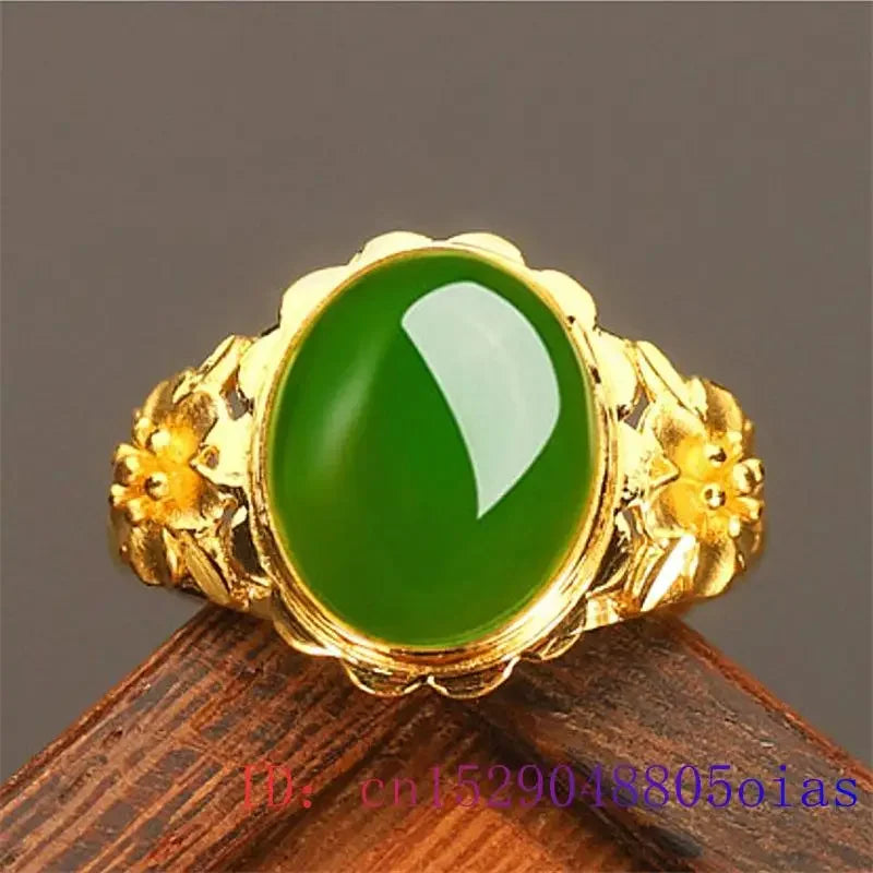 Green Jade Ring Men Women Amulet Fashion Zircon Natural Jewelry Gemstone Gifts 925 Silver Crystal Chalcedony Charm