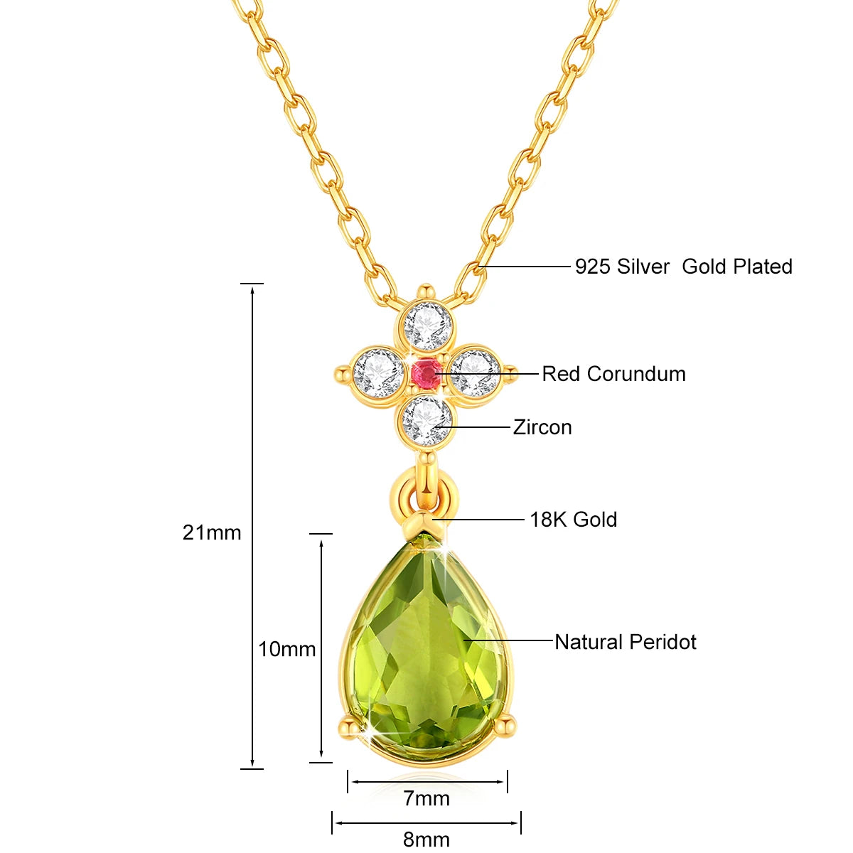 18K Gold Natural Peridot Pendant Necklace â€“ Water Drop Shape, Certified, Trendy Jewelry Gift for Women