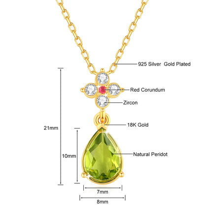 18K Gold Natural Peridot Pendant Necklace â€“ Water Drop Shape, Certified, Trendy Jewelry Gift for Women