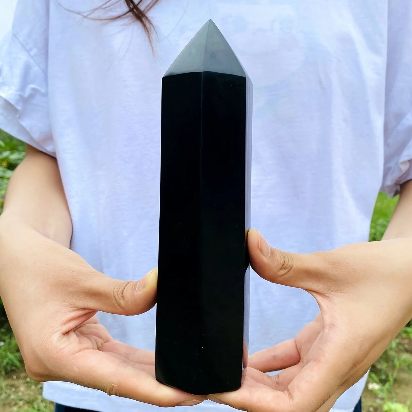 Natural obsidian crystal column pure and only black crystal desktop/fish tank decoration best gift for friends on Halloween