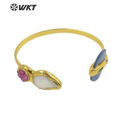 WT-B620  WKT 2022 Retro style bangle accessories kyanite& pearl gold-plate bangle for fashion elegant gift women Charming