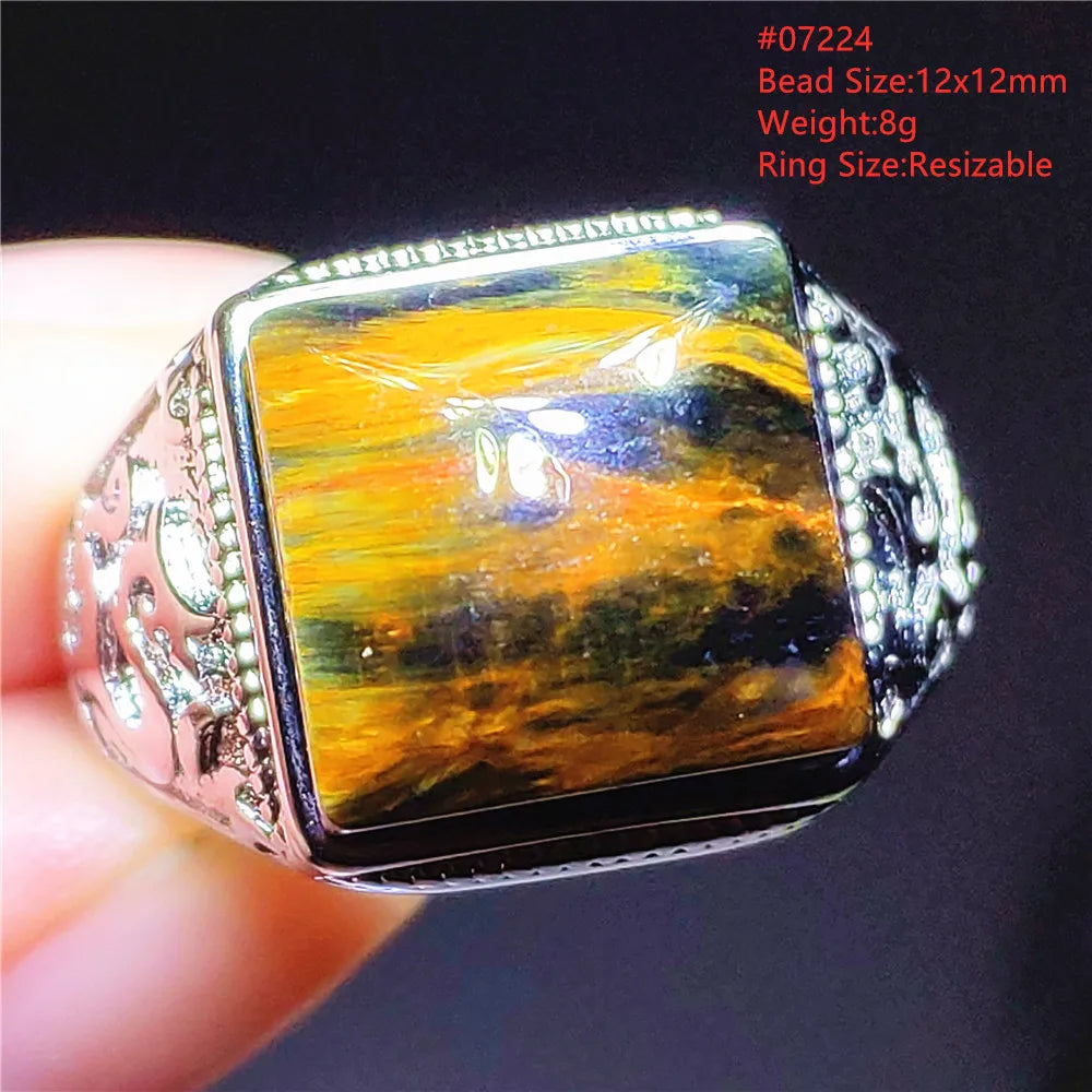 Natural Blue Pietersite Oval Adjustable Ring Women Jewelry Chatoyant Beads Namibia Jewelry Yellow Petersite Stone AAAAA