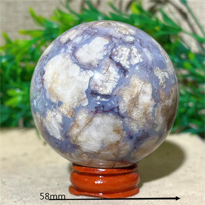 Esfera de Ágata de Flor Roxa Bola de Cristal Natural Drusa Mineral Pedras Preciosas Minerais Ornamentos Espirituais Decoração para Casa + Suporte