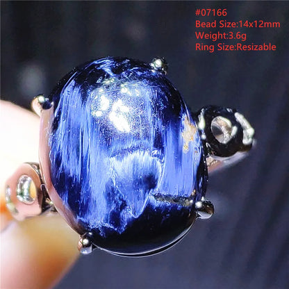 Natural Blue Pietersite Oval Adjustable Ring Women Jewelry Chatoyant Beads Namibia Jewelry Yellow Petersite Stone AAAAA