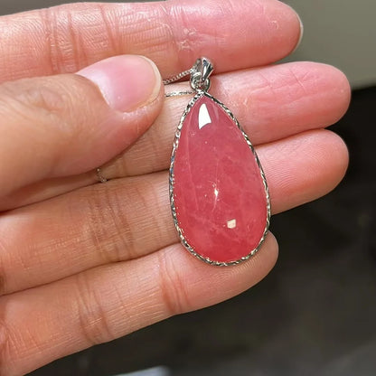 Natural Red Rhodochrosite Pendant Necklace Water Drop Jewewlry 33.6mm From Argentina Love Best Gift Women Men AAAAA