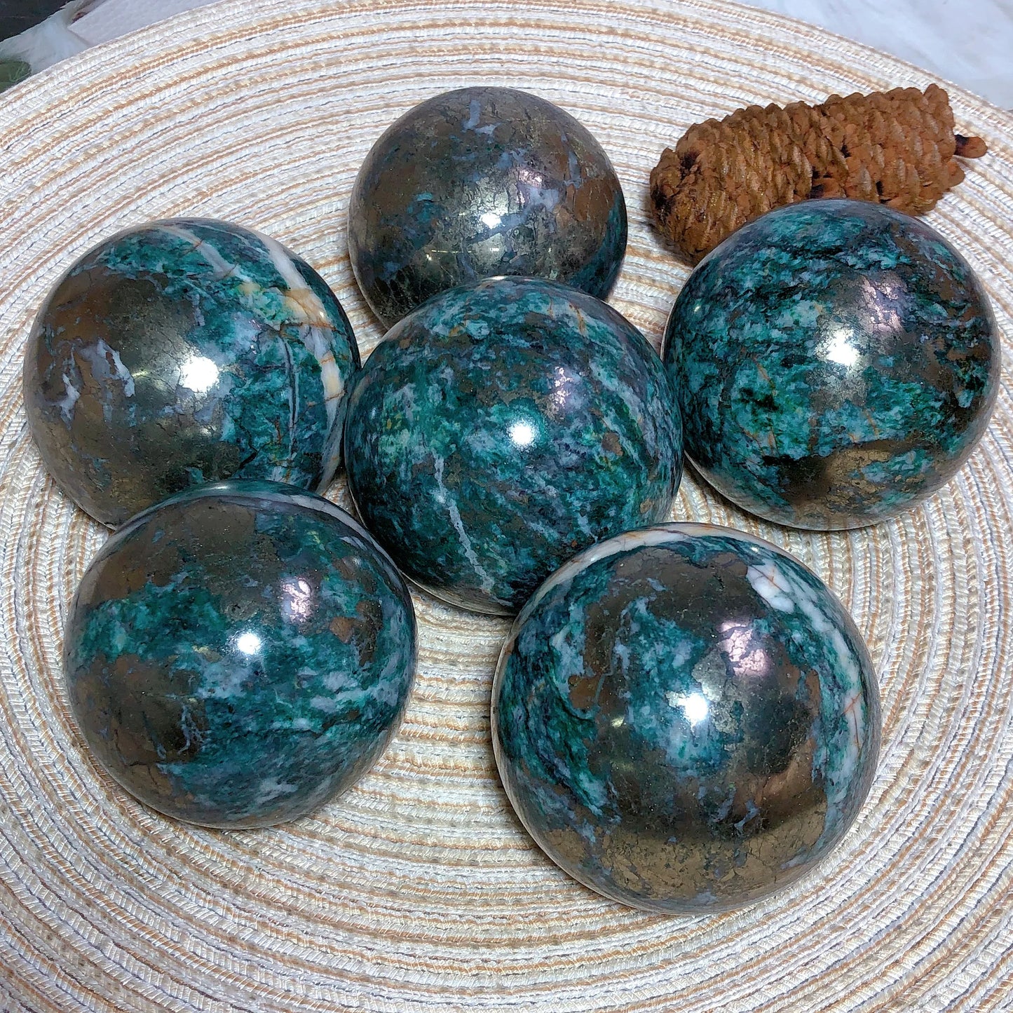 Natural Crystals Dioptase Pyrite Sphere Balls Polished Room Decor Energy Gift Mineral Ore Stone