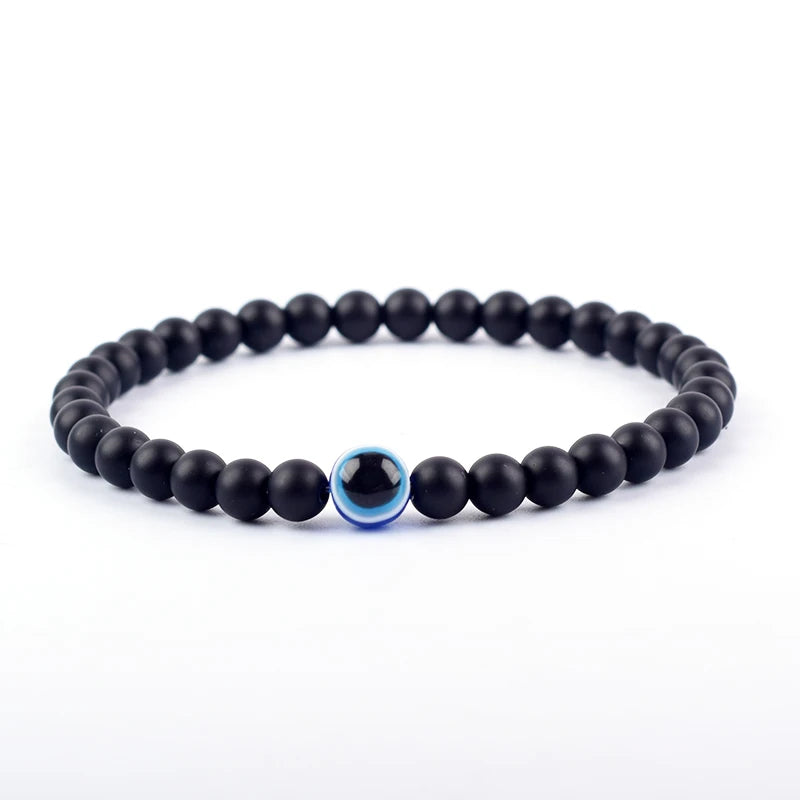 Blue Evil Eye Polished Black Onyx Bracelet Men Women 6mm Bead Obisidian Hematite Resin Jewelry Pink Reiki Healing Bulk Wholesale