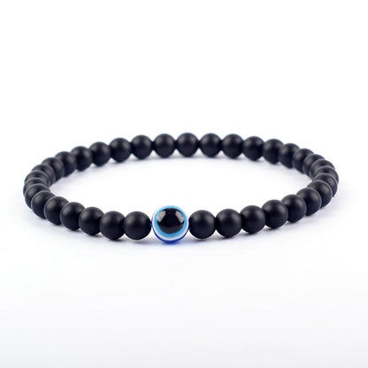 Blue Evil Eye Polished Black Onyx Bracelet Men Women 6mm Bead Obisidian Hematite Resin Jewelry Pink Reiki Healing Bulk Wholesale