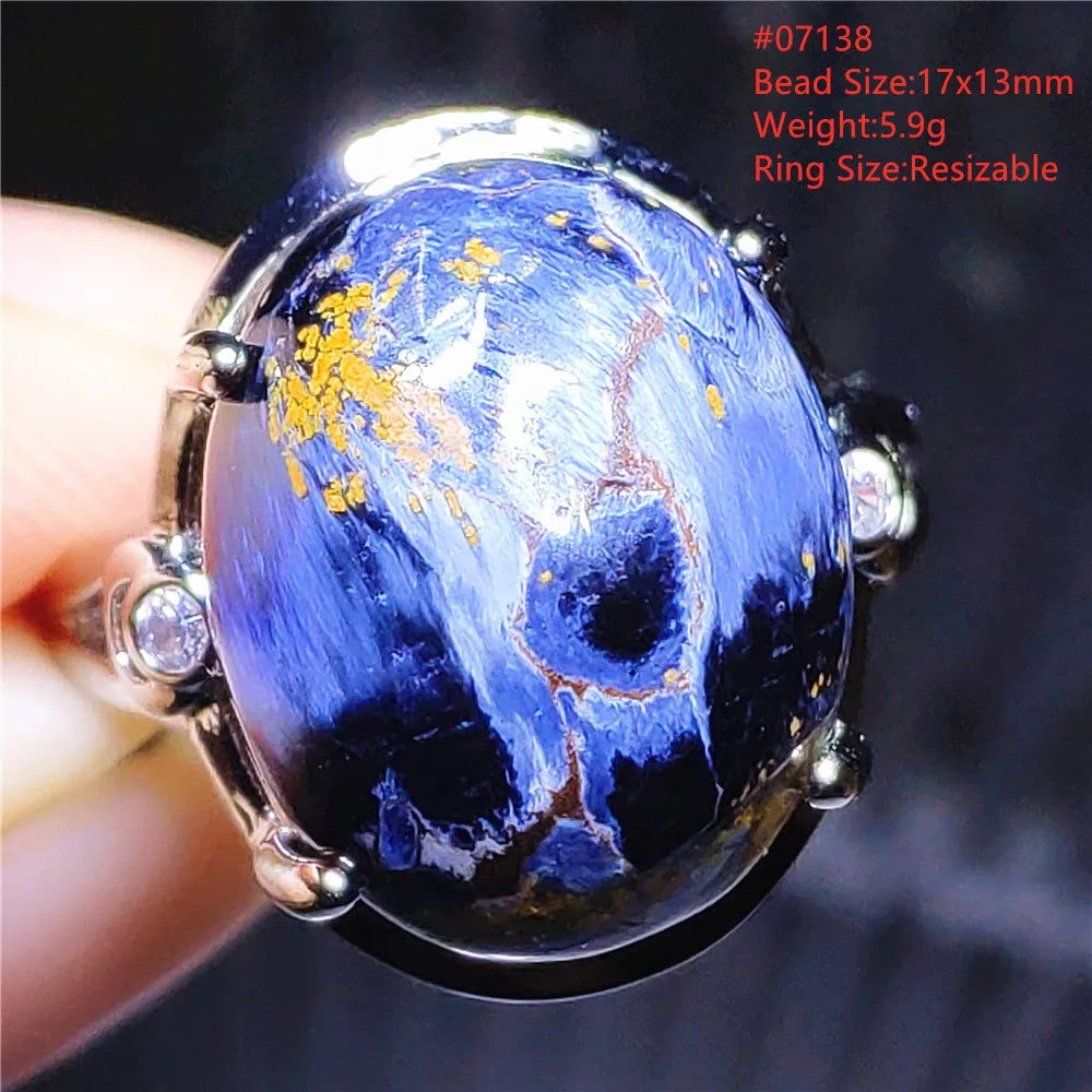 Natural Blue Pietersite Oval Adjustable Ring Women Jewelry Chatoyant Beads Namibia Jewelry Yellow Petersite Stone AAAAA