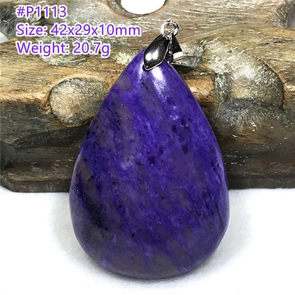 Colgante de collar de charoita morada natural de primera calidad, joyería para mujeres, hombres, regalo de suerte, cuentas de plata de cristal de belleza, piedra rusa AAAAA