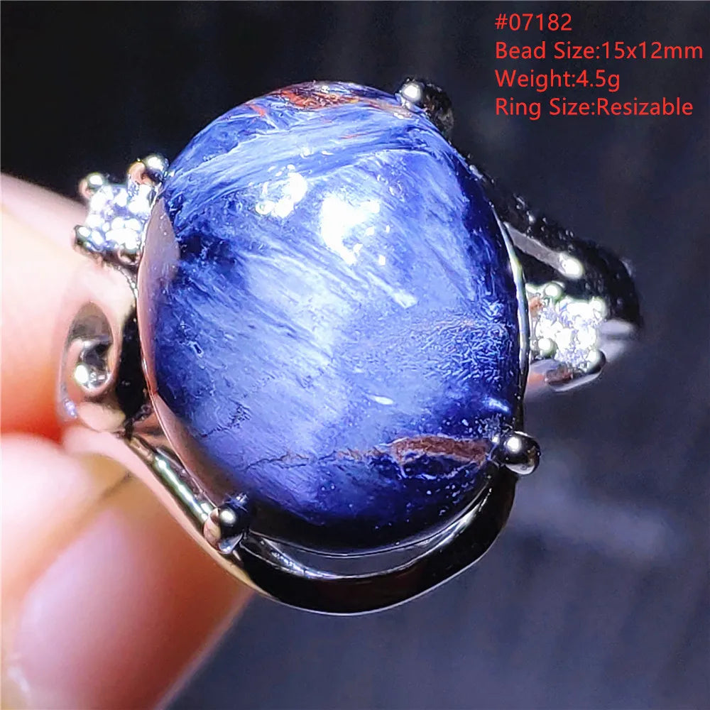 Natural Blue Pietersite Oval Adjustable Ring Women Jewelry Chatoyant Beads Namibia Jewelry Yellow Petersite Stone AAAAA