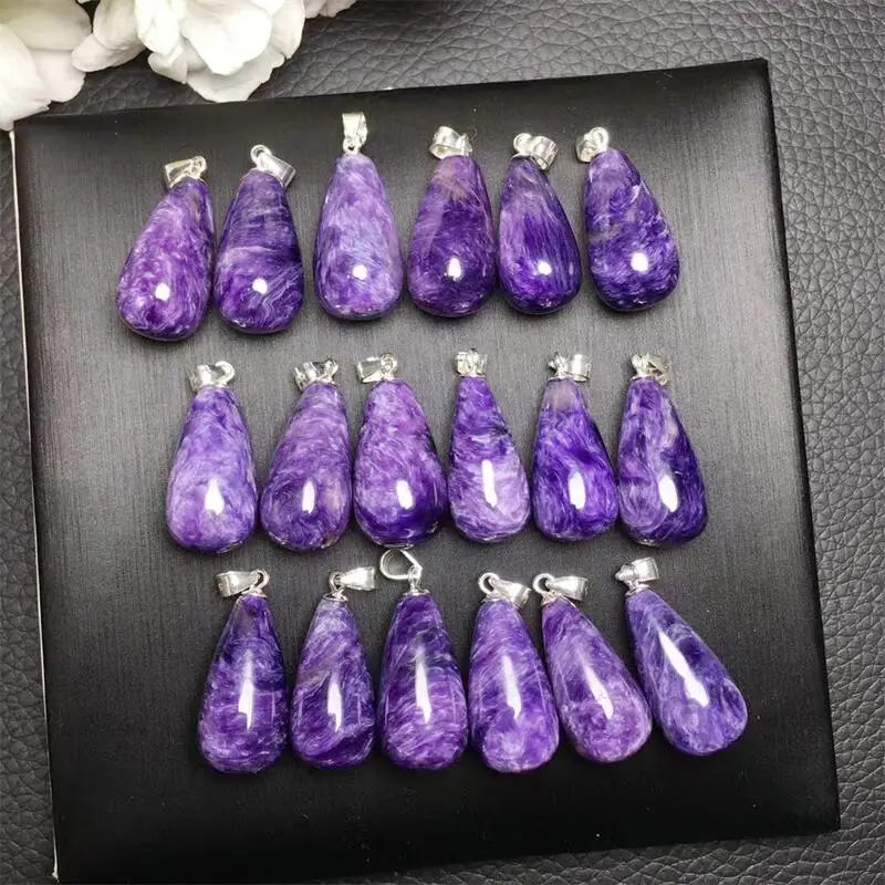 S925 Natural Charoite Pendant Jewelry Fashion Crystal Reiki Healing Stone DIY Accessories Gift 1PCS