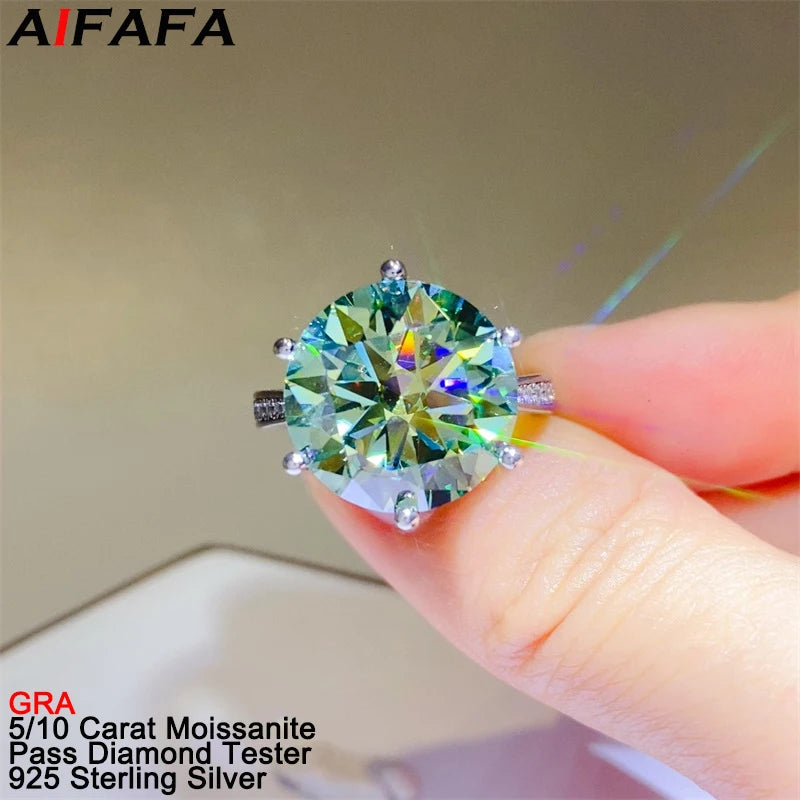 5/10 Carat Green Moissanite Rings High Grade s925 Silver Moissanita Gemstone Plate Au750 Wedding Ring Jewelry Pass Diamond Test