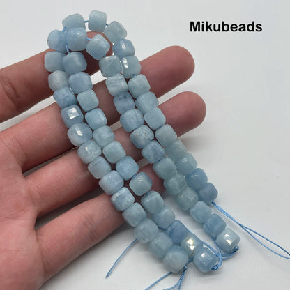 Wholesale Natural 8mm Aquamarine Faceted Square Loose Beads For Jewelry Making DIY Bracelets Necklace Mikubeads