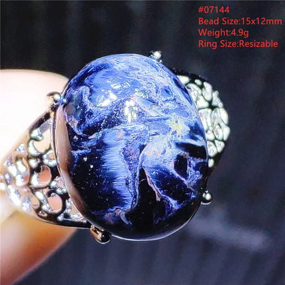 Natural Blue Pietersite Oval Adjustable Ring Women Jewelry Chatoyant Beads Namibia Jewelry Yellow Petersite Stone AAAAA