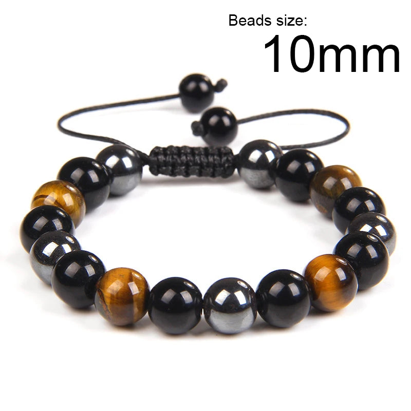 Obsidian Stone Hematite Tiger Eye Bead Bracelets Weight Loss Bracelet Handmade Adjustable Rope Bracelet Slimming Energy Jewelry