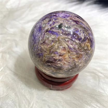 5.5cm Natural Gemstone Charoite Quartz Crystal Sphere Healing Chakras Mineral Ball Valuable Stone Indie Decor Desk Ornament