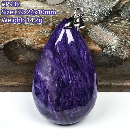 Colgante de collar de charoita morada natural de primera calidad, joyería para mujeres, hombres, regalo de suerte, cuentas de plata de cristal de belleza, piedra rusa AAAAA