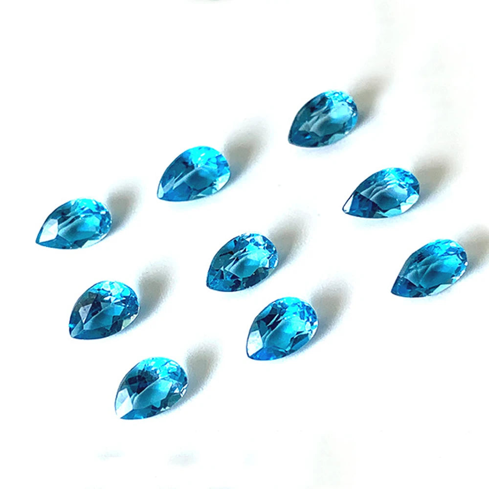 10 peças Um lote de pedra semipreciosa azul suíça topázio natural pêra factada 5x8mm topázio azul suíço olho limpo pedra preciosa solta