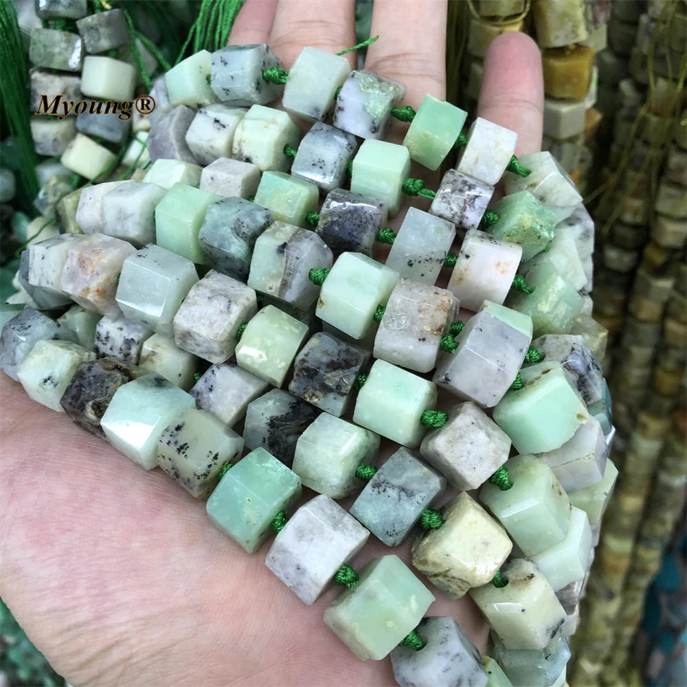 Faceted Large Natural Green Chrysoprase Wheel Nugget Stone Beads For DIY Jewelry Making MY220654