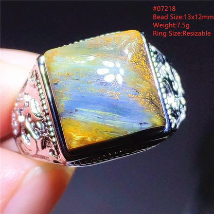 Natural Blue Pietersite Adjustable Ring Women Petersite Chatoyant Beads Namibia Fashion Jewelry Cat Eye Ring AAAAA