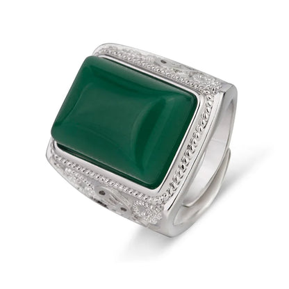 HOYON Vintage Green Agate &amp; Chrysoprase 925 Sterling Silver Ring â€“ Unique, Stylish, and Powerful Cocktail Ring for Men