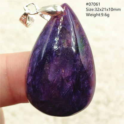 Natural Purple Charoite Water Drop Gemstone Pendant Women Men Charoite Bead Best Necklace Jewelry 925 Sterling Silver AAAAAA