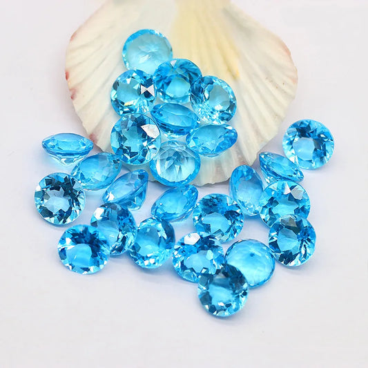 Factory Wholesale 100% Real Natural Circular Sky Blue Topaz Gemstone Loose Gems Diy Material for Jewelry