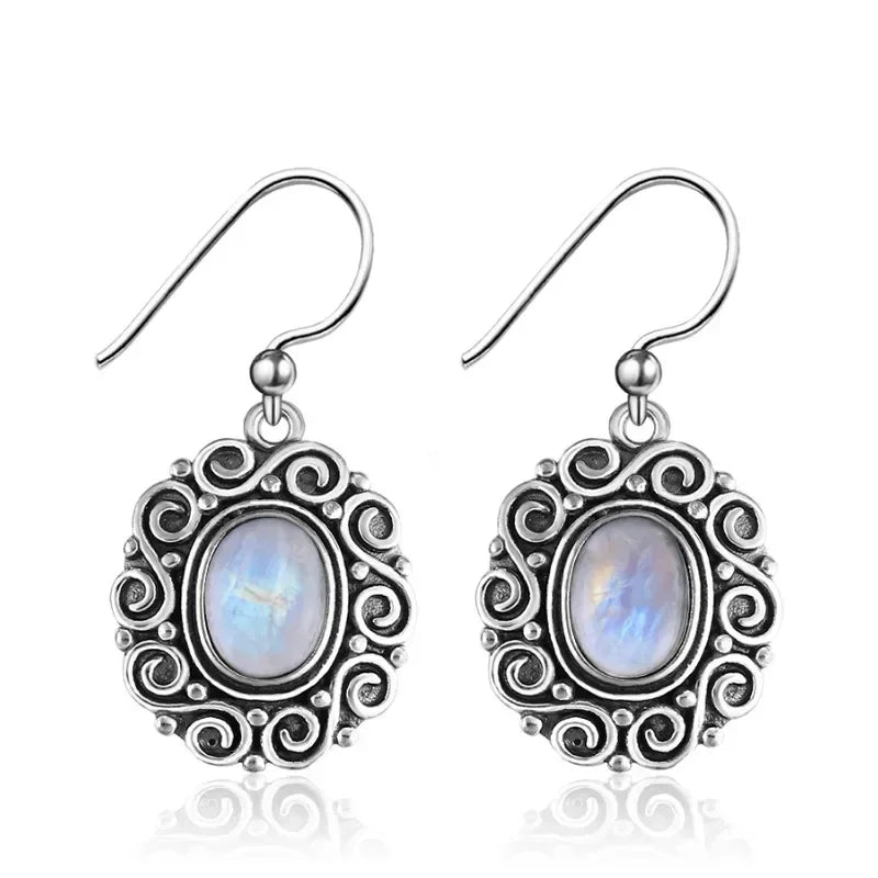 925 Sterling Silver Moonstone Drop Earrings for Women Oval Amethyst Charoite Earring Party Wedding Gift Jewelry Blue Sandstone