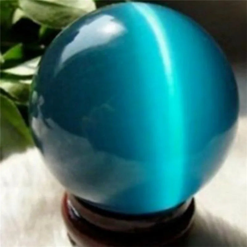 Bola de pedra opala olho de gato azul de 40 mm, esfera de cristal de quartzo, bola de pedra fengshui para decoração de casa, quarto e escritório, presente