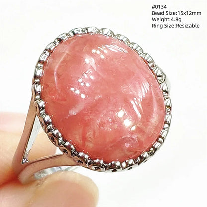 Natural Rose Rhodochrosite Ring Adjustable Ring Jewelry Woman Men Love Red Rhodochrosite Bead Healing Stone AAAAAA