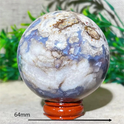 Esfera de Ágata de Flor Roxa Bola de Cristal Natural Drusa Mineral Pedras Preciosas Minerais Ornamentos Espirituais Decoração para Casa + Suporte