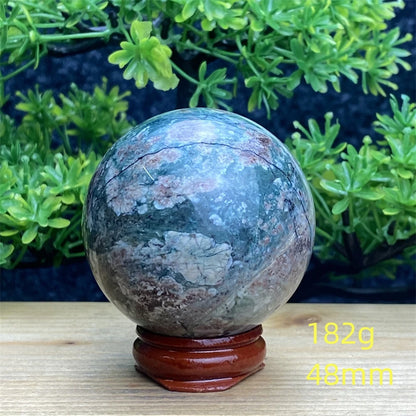 1pcNatural Green Cherry Blossom Stone Agate Gem Energy Sphere Healing Reiki Crystal Ball Garden Aquarium Home Decor Holiday Gift