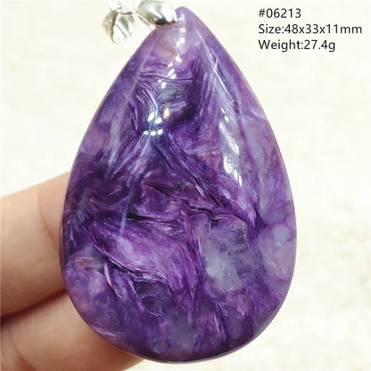 Natural Purple Charoite Water Drop Gemstone Pendant Women Men Charoite Bead Best Necklace Jewelry 925 Sterling Silver AAAAAA