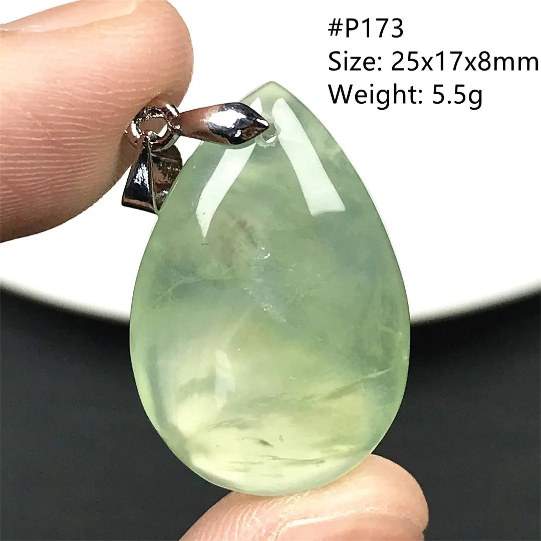 Colgante de prehnita verde natural superior para mujeres, hombres, riqueza, suerte, curación, regalo de Reiki, cuentas de cristal, piedras preciosas, joyería de plata AAAAA