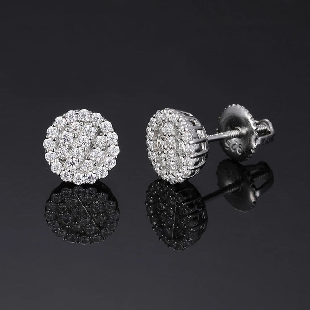 Round Moissanite Earrings For Women S925 Silver Iced Out Ear Studs Pass Diamonds Tester Hip Hop Jewelry Free Shipping